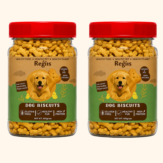Regiis Dog Biscuits Pack of 2 | Chicken & Egg Flavor | High Protein, Gluten Free Healthy Dog Treats | Training Rewards & Daily Snack | 2 x 400g