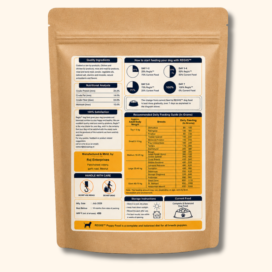 Regiis Premium Puppy Dry Kibble Dog Food with Real Chicken for All Breed Puppies, Complete & Balanced Nutrition, 1 kg