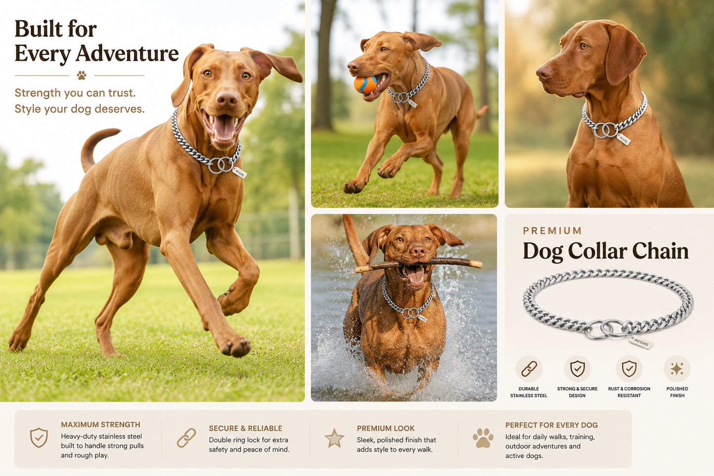 Regiis Silver Dog Choke Chain Collar