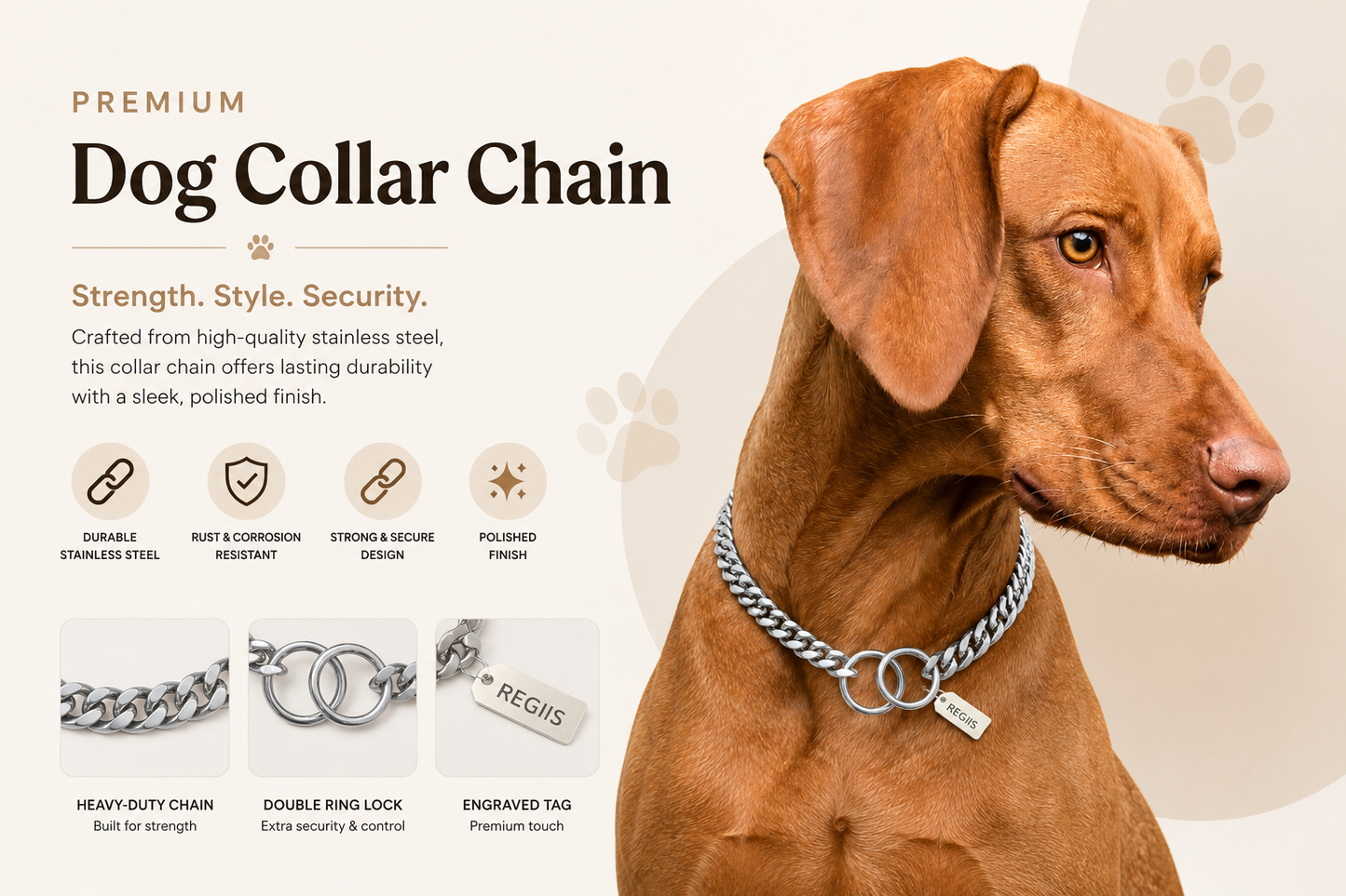 Regiis Silver Dog Choke Chain Collar