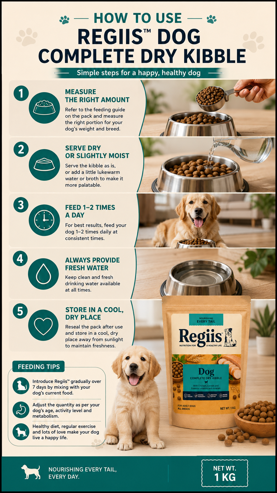 Regiis Complete Dry Kibble Dog Food for Adult Dogs | Real Chicken, Cereals & Essential Vitamins | All Breed Adult Dog Food