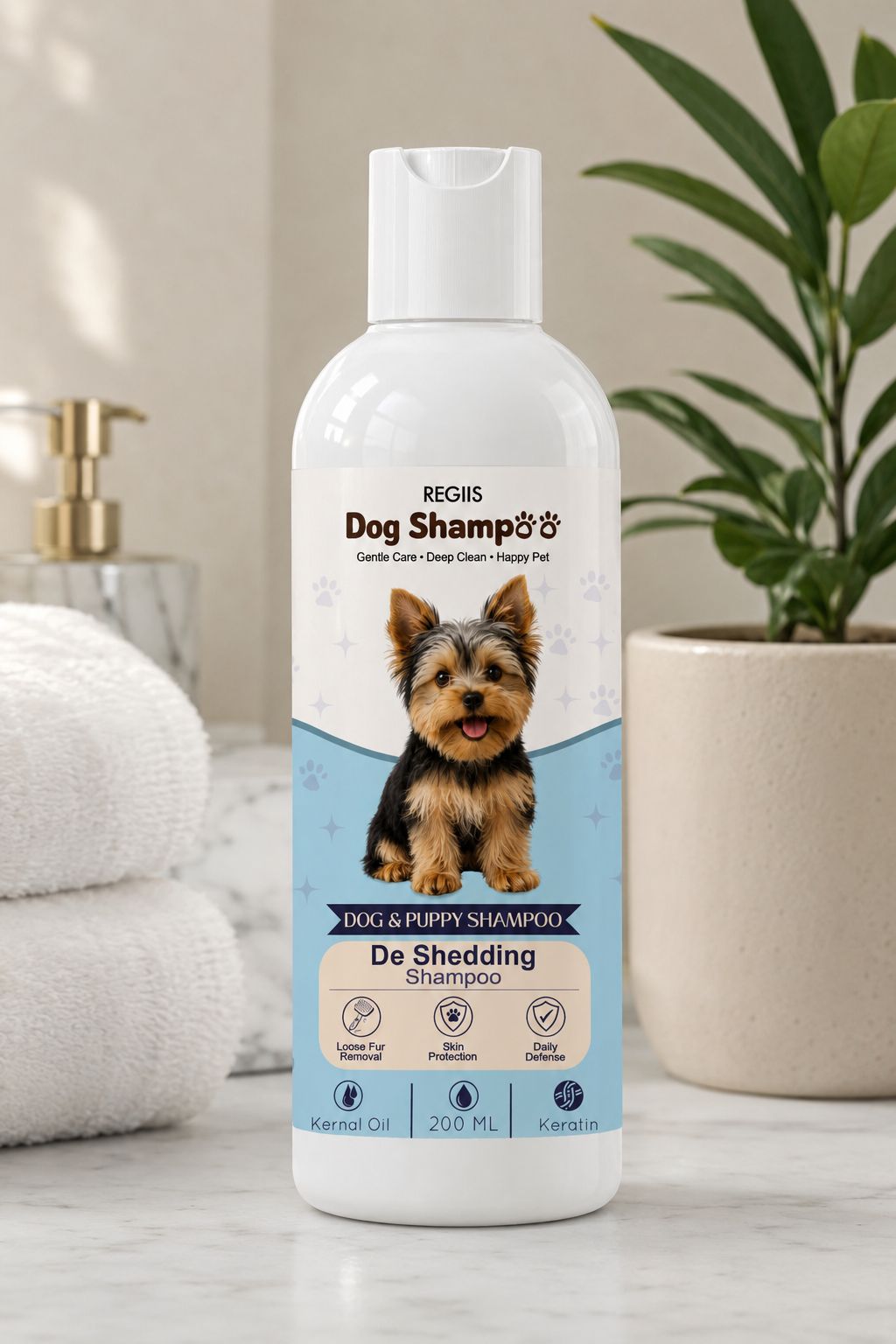 Regiis De-Shedding dog shampoo bottle, 200ml