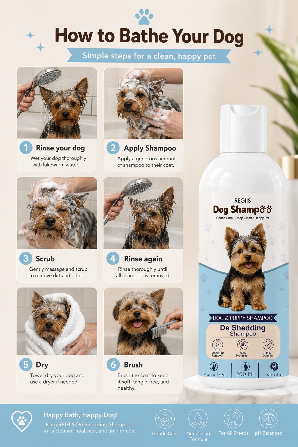 Regiis De-Shedding shampoo usage instructions