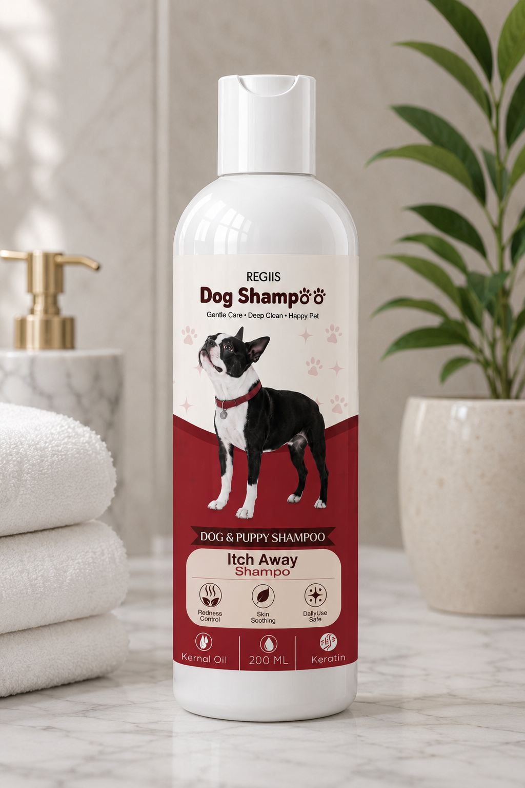Regiis Itch Away dog shampoo bottle, 200ml