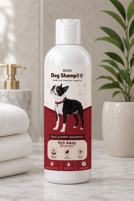 Regiis Itch Away dog shampoo bottle, 200ml