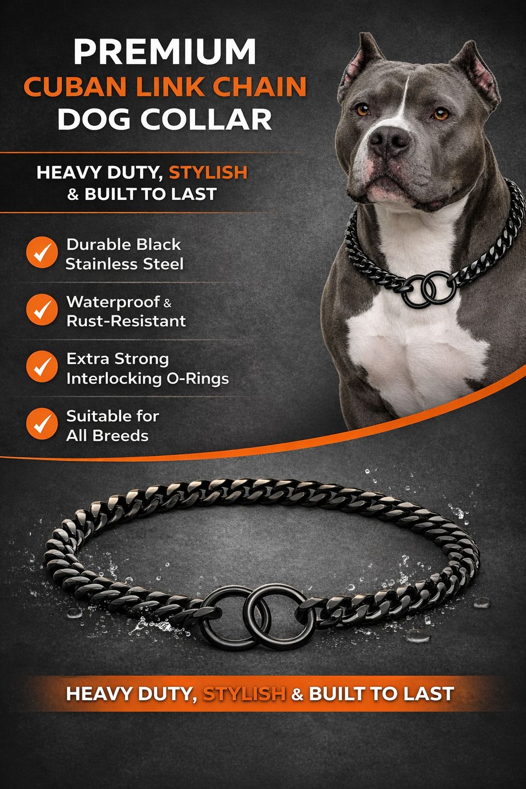 Regiis Black Cuban Link Chain Necklace – Dual Ring Clasp | Small