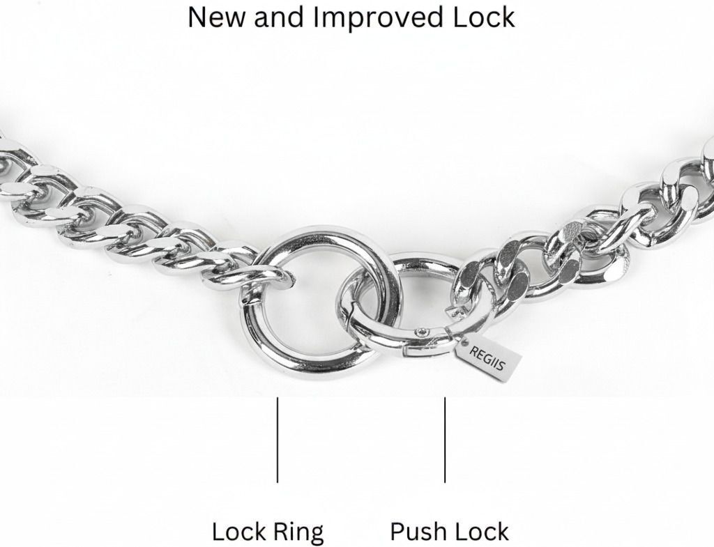 Regiis Silver Cuban Link Dog Chain Collar – Double Ring Lock | Large